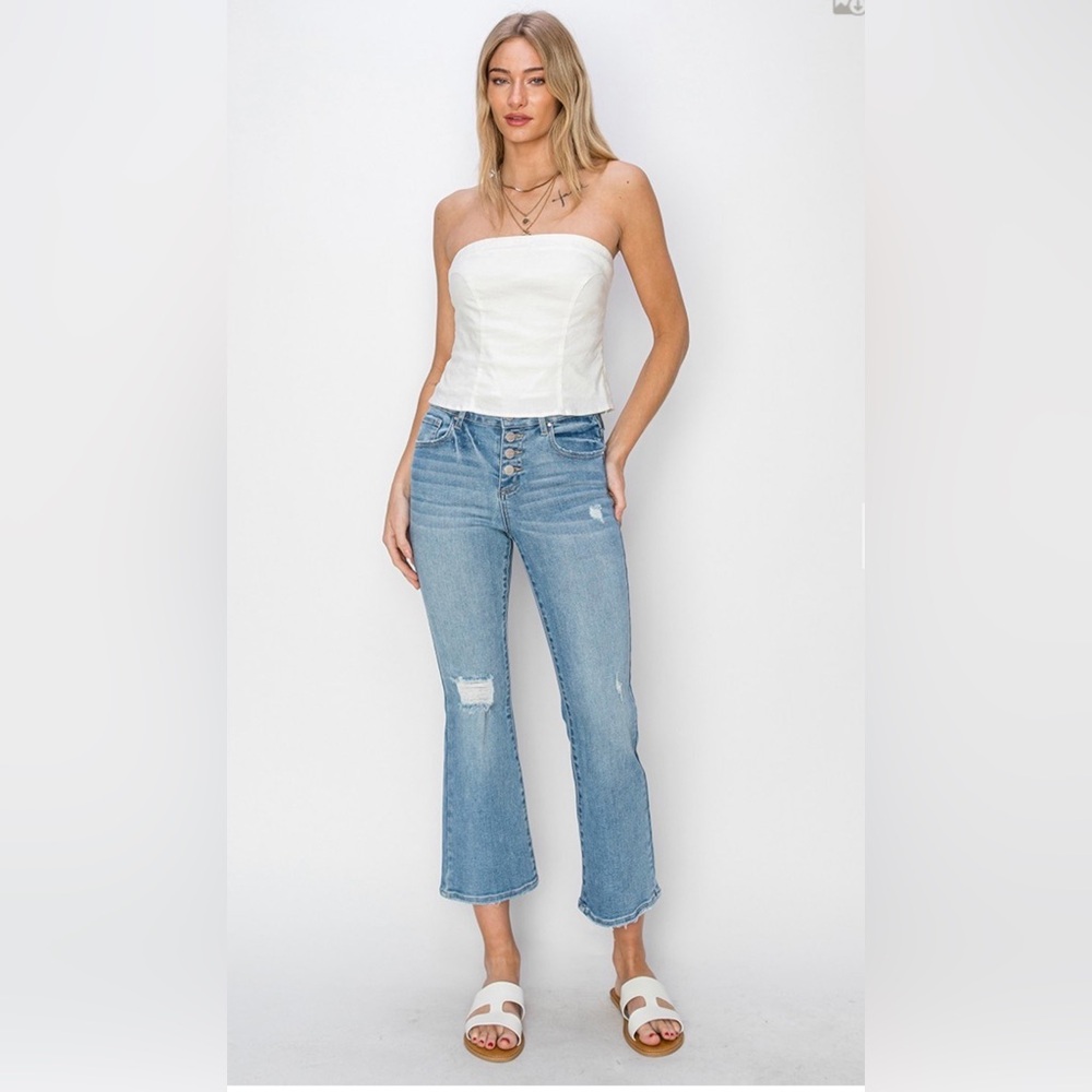 Stylish Distressed Blue Flare Jeans